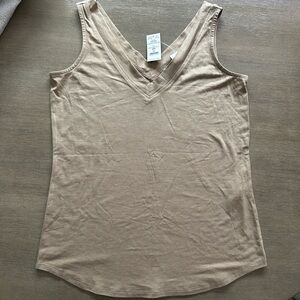 White House black market gold stretchy V-Neck Tank Top
